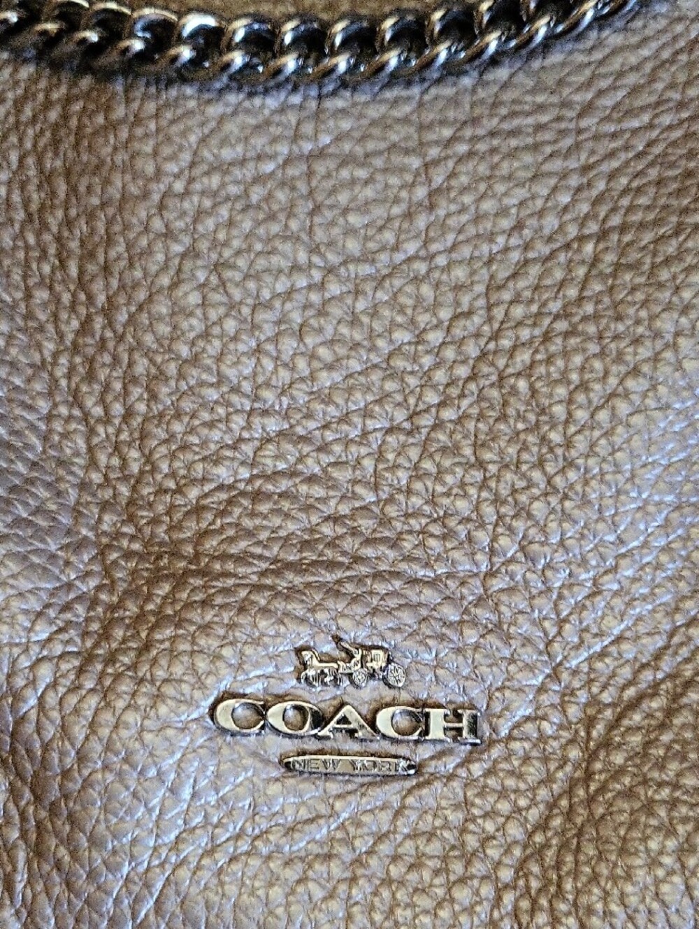 Coach Metallic Gold Pebbled Leather Shoulder Bag with Chain Strap - Picture 2 of 7